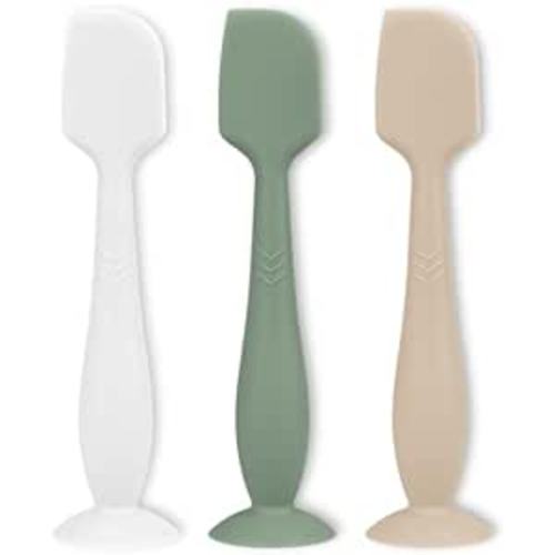 3 Piece Full Size Diaper Cream Applicator Set - Soft Silicone Baby Butt Spatula with Suction Base (White/Sage/Sand)