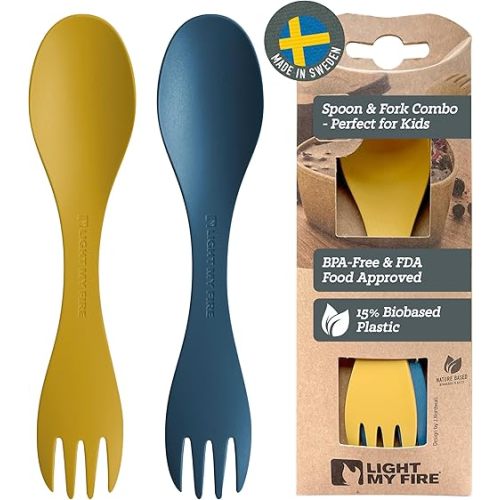 Light My Fire Spork Little Colored Sporks 2-in-1 Hard Plastic Travel Spork Reusable Camping Utensils for Lunch Box Outdoor Picnic Utensil BPA Free