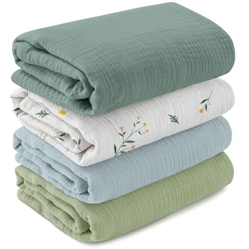 GLLQUEN BABY Muslin Swaddle Blankets for Girls Boy, 4-Pack Baby Blankets for Girl Boy, Newborn Receiving Blanket, Baby Swaddle Blanket Unisex, Baby Essentials, Registry & Gift, 40 x 38 inches
