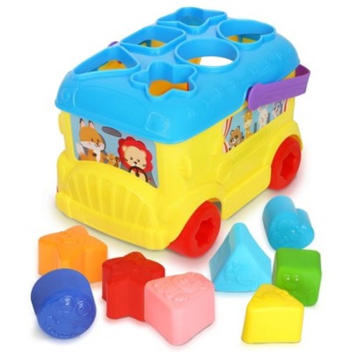 Shape Sorter Toy for Kids Bus Block Sorter , 16 Colorful Shapes