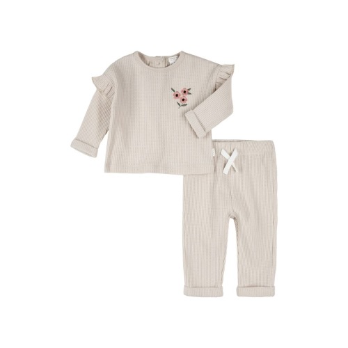 12M - Floral Embroidered Thermal Top & Pants Set