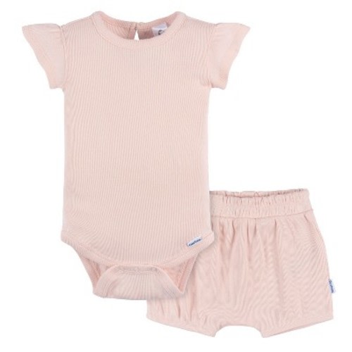 Gerber Baby Girls' 2-Pack Bodysuit and Shorts Set, Crystal Pink, 6-9M