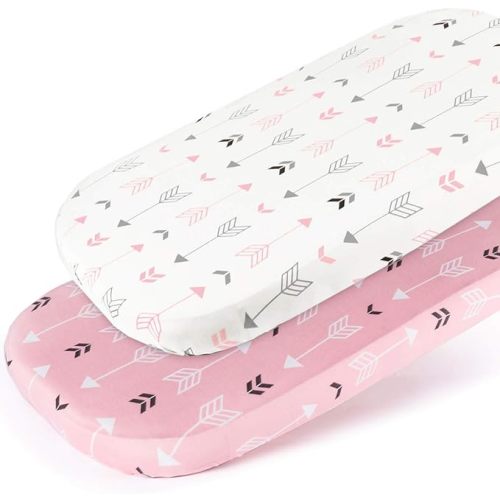 Stretch Fitted Bassinet Sheet Set BROLEX 2 Pack Cradle Sheets for Bassinet Pad/Mattress,Unisex Boys Girls,Ultra Soft,Pink Arrow - Pink White Arrow