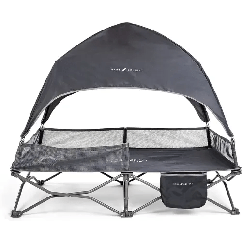 Baby Delight Go with Me Bungalow Deluxe Portable Cot | Toddler Travel Bed | Indoor and Outdoor | Sun Canopy | Grey