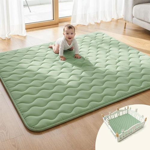 Mallify Baby Play Mat 50"x50", Non-Slip Baby Mat for Floor, Soft Thicker Playpen Mat, Portable Playmat, Crawling Mat for Infants, Babies, Toddlers, Activity Mat, Green