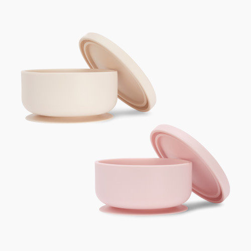 AEIOU Suction Bowl with Lid - Petal + Oat Milk