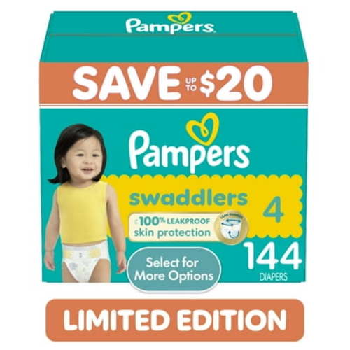 Pampers Swaddlers Baby Diapers Size 4, 144 Count (Select for More Options)