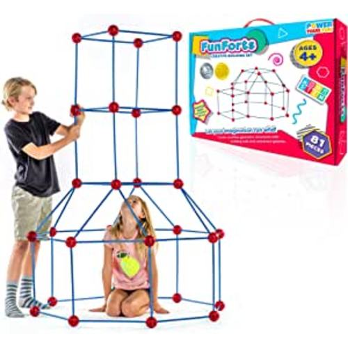 Amazon.com: Power Your Fun Fun Forts Kids Tent for Kids - 81 Pack Fort Building STEM Toys Kit, Construction Toys Play Tent Indoor and Outdoor Playhouse for Kids with 53 Rods and 28 Spheres (Red, Blue) : CDs & Vinyl