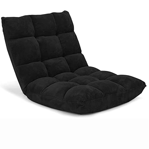 Giantex Folding Floor Chair with Back Support, 14 Adjustable Position, Padded Sleeper Bed, Couch Recliner, Floor Gaming Chair for Adults Meditation Living Room Bedroom, Black