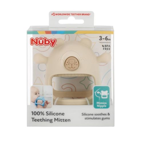 Nuby Silicone Wrist Grip Teething Mitten - Brown Bear