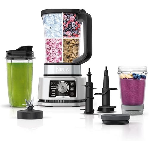 Ninja Blender For Kitchen | Food Processor Combo System | Smoothie Maker & Nutrient Extractor | 6 Functions for Bowls, Spreads, Dough, Shakes | 72-oz. Pitcher & To-Go Cups | Silver | SS351