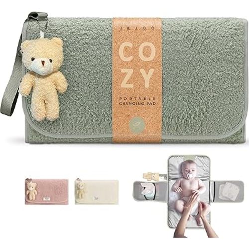 J&Joo Portable Diaper Changing Pad - Ultra Soft, Extra Padded, Waterproof Baby Changer Travel Essential, EZ Access Mesh Pockets, Gift for Baby Shower, Newborn Girls and Boys, 0-12 Months
