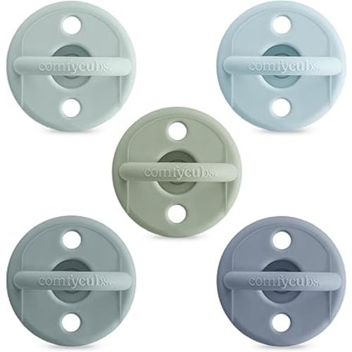 Comfy Cubs Baby Pacifier, 0+ Months - 5 Pack - Breast-Like, Soft Nipple Shape, CPSIA Compliant Multicolor Boy Newborn Pacifiers - 100% Food Grade Silicone Pacifiers, Newborn Essentials Baby Gifts