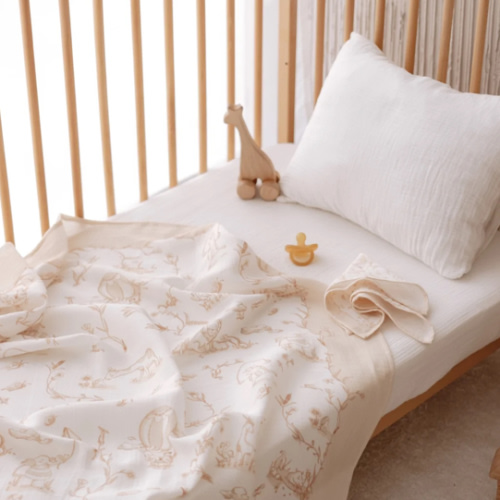 Double-Layer Muslin Swaddle - Toile De Jouy/Beige