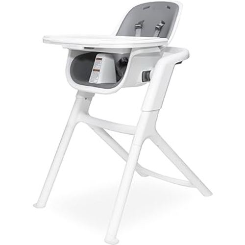 4moms Connect High Chair, One-Handed Magnetic Tray Attachment, White/Grey