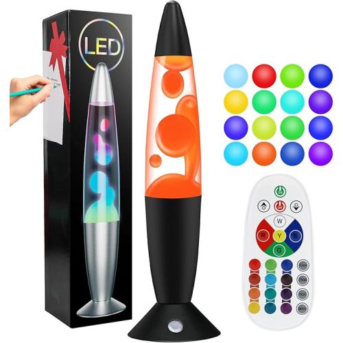 KIKILIVE 17 Color Changing Liquid Motion Lamp with Remote 13.5”LED Motion Lamp Relaxing Night Light for Kids Adults with White Wax in Clear Liquid Motion Lamp for Home Decor Gift (Black Base)