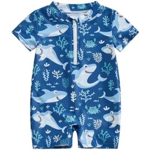 Toddler Infant Baby Boys Swimsuit Kids Rash Guard One Piece Newborn Zipper Bathing Suit Swimwear with Hat