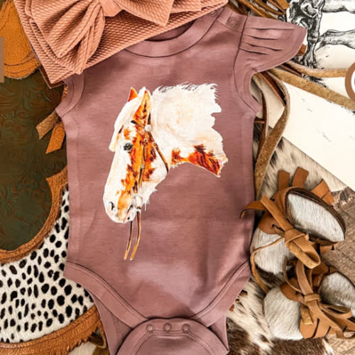 Paint Pony Ruffle Onesie (little kid)(Aster)