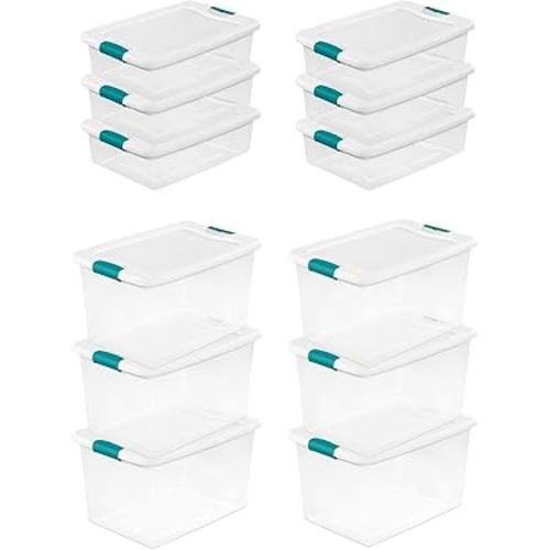 Sterilite Multi Pack 64 Quart & 32 Quart Plastic Stacking Storage Container Box with Latching Lid for Home, Office, or Garage Organization, 12 Pack