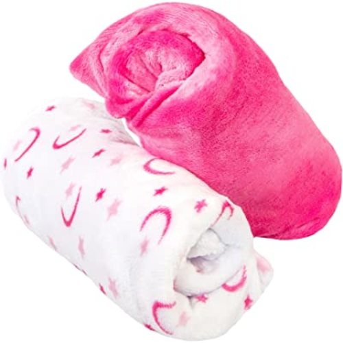 Cozy Fleece Soft and Warm Microplush Fitted Crib Sheets with Moon and Stars, 2 Pack Warm Crib Sheets for Winter, Fits Standard Size Crib Mattress 28in x 52in, Crib Sheets for Girls, Pink/White