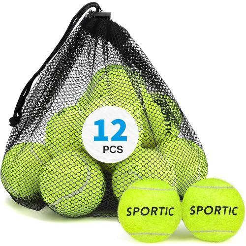 SPORTIC Tennis Balls, Duty Felt Pressurized Tennis Ball with Mesh Bag for 12PC or 36PC -High Bounce Training Exercise Tennis Balls for Beginners & Pet Dog Playing Balls, 3/4/12/36 PCS