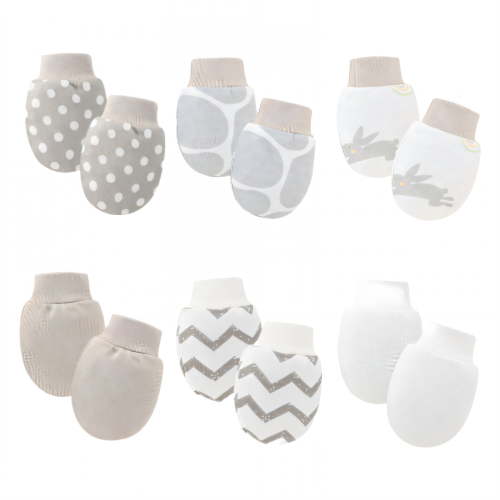 TELOLY 6 Pairs Baby Mittens,Cotton Mittens for Newborn Baby Girls,No Scratch Newborn Mittens,Gray