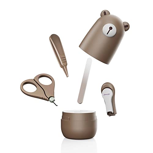 Baby Nail Clippers Set, Baby Nail Kit with Cute Case, Infant Manicure and Pedicure Health Grooming Care Can for Newborn, Kids and New Parents As Shower Gifts (Bronze Bear)