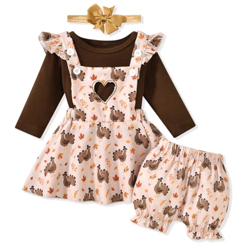 Unutiylo Baby Girl Skirt Sets 4Pcs Infant Long Sleeve Knit Shirt Ruffle Plaid Suspender Dress Shorts with Headband 0-24M