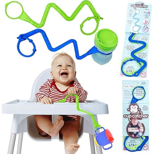 Brilli Baby Cup Catcher Patented Safety Tether Strap, Attach Sippy Cups, Bottles, Pacifiers & More to Stroller, High Chair, Car Seat, Made in USA, Food Grade, Dishwasher Safe (Navy & Lime)