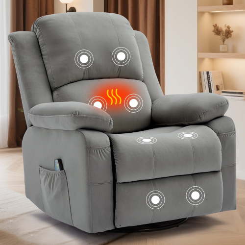 Korser Swivel Rocker Recliner Chair with Massage Holland Velvet for Living Room,Grey