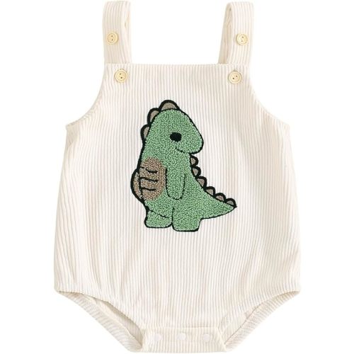 GOOCHEER Infant Summer Outfit Newborn Baby Boy Sleeveless Dinosaur Embroidery Bodysuit Romper Overall One Piece Clothes