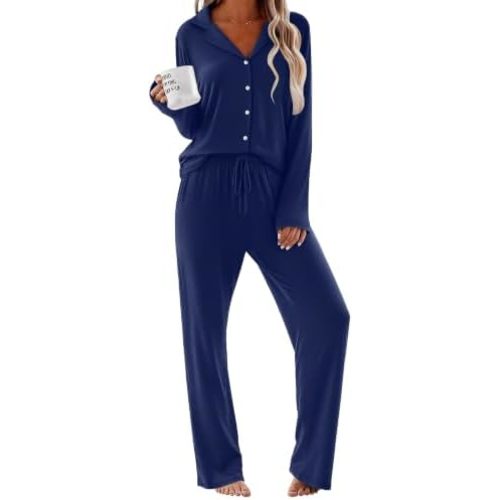 Ekouaer Pajamas for Women Set Button Up Pjs 2 Piece Long Sleeve Lounge Sets