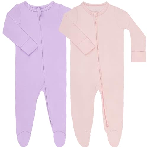 GUISBY Footed Long Sleeve Baby Pajamas with Zipper Cotton Infant Sleepwear