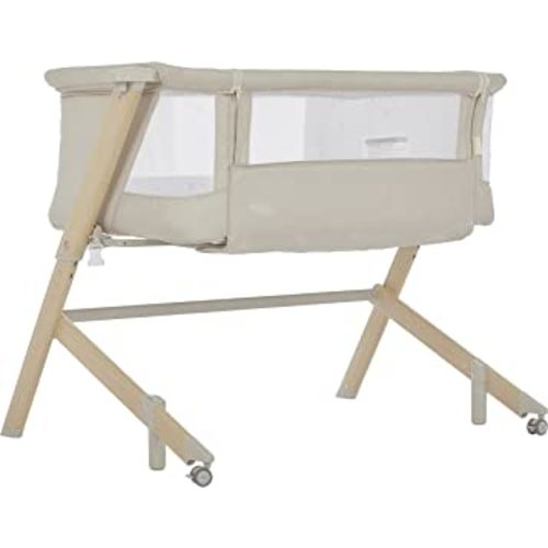 Evolur Stellar Bassinet and Bedside Sleeper, Easy to Fold and Carry, Lightweight and Portable Baby Bassinet, Height Adjustable, Mattress Pad Included, Beige