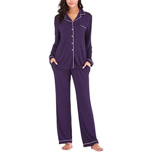Aamikast Women's Pajama Sets Long Sleeve Button Down Sleepwear Nightwear Soft Pjs Lounge Sets