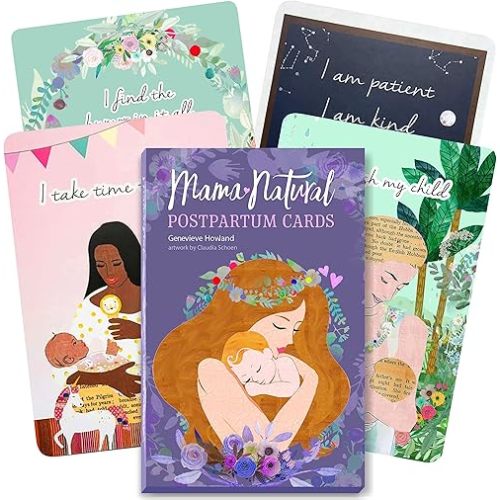Mama Natural Postpartum Affirmation Cards for Women - 50 Uplifting and Vibrant Mama Natural Cards to Support New Moms After Birth | new mom affirmation cards & Pregnancy Postpartum Gifts for Mom