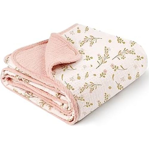 Konssy Muslin Baby Blankets for Girls, 100% Cotton Crib Blanket for Baby Infant Toddler, Super Soft and Lightweight Nursery Blankets 40"x36" (Floral)