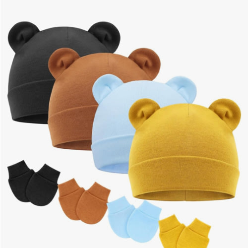 BQUBO Newborn Baby Hats Mittens Set for Boys Girls Hospital Hat Beanie Infant Caps Baby Gloves