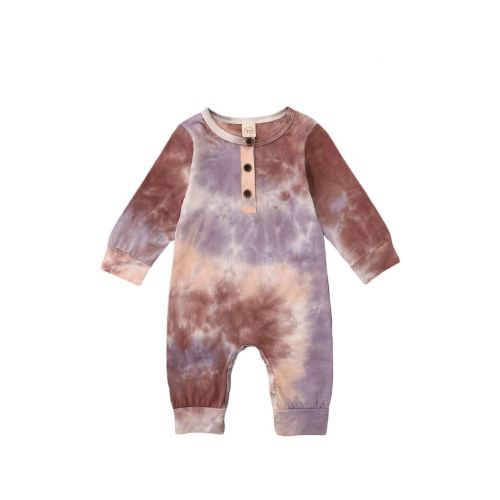 Baby Tie Dye Romper Long Sleeve Single Breasted Outdoor Jumpsuit for Girls Boys