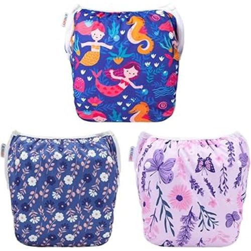 ALVABABY Cloth Swim Diaper 3pcs Baby/Toddler/Infant Snap Reusable Adjustable Swimming Diaper Baby Boy and Girl 3SWY55
