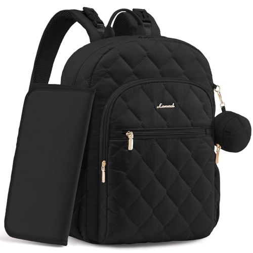LOVEVOOK Diaper Bag Backpack,Puffer Quilted Baby Diaper Bag with Insulated Pockets,Travel Diaper Backpack for Boys Girls with Changing Pad,Water-Resistant Baby Bag for Mom Dad,Black