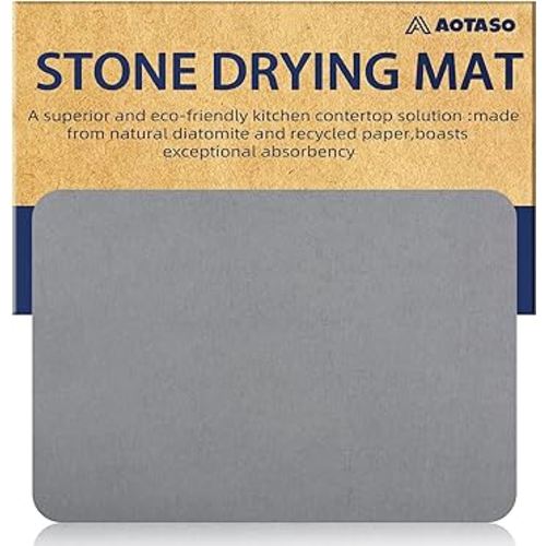 12x16 inch Stone Drying Mat for Kitchen Counter Gray Super Absorbent Dish Drying Mat Diatomaceous Earth Quick Dry Dish Mat(1 Pc )