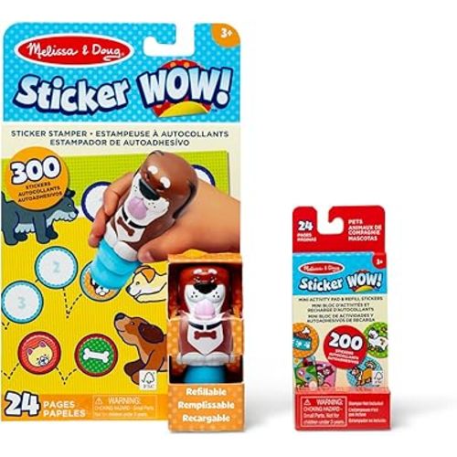 Melissa & Doug Sticker Wow!™ Dog Bundle: 24-Page Activity Pad, Sticker Stamper, 500 Stickers, Arts and Crafts Fidget Toy Collectible Character