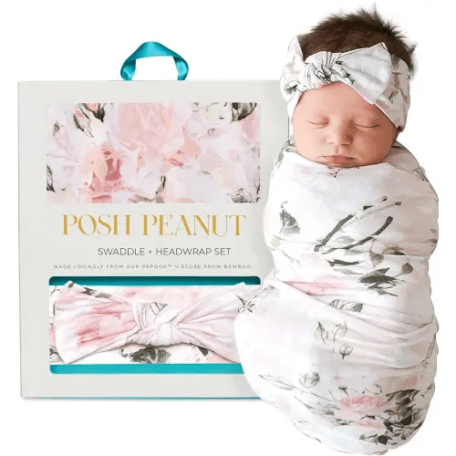 Posh Peanut Baby Swaddle Blanket, Premium Soft Päpook Bamboo Swaddles Wrap & Headband Set, Anti Stink Lightweight Breathable Infant Receiving Swaddling Blankets, Large Boy & Girl Newborn Shower Gift