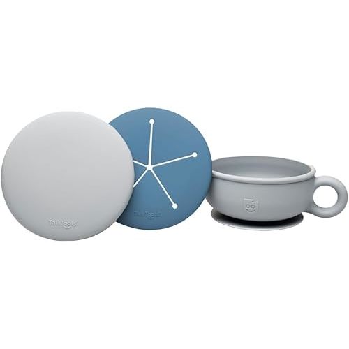 TalkTools Itsy Bowl with Locking Lid - Platinum grade silicone with Volume Lines, Curved Walls for Easy Scooping - for Babies, Toddlers, Children, and Elderly - Snack Lid Accessory (Ocean)