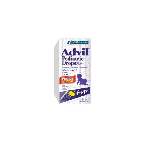Advil Dye-Free Pediatric Drops Fever and Pain Reliever for Infants, Grape Flavour, 24 mL