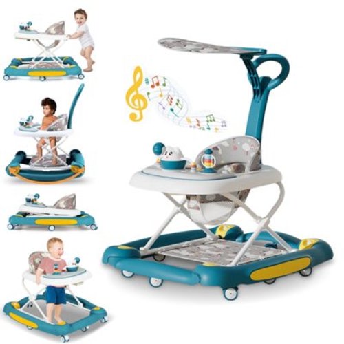 YYW 6-in-1 Baby Walker, Foldable Push Walker with Musical Activity Station for 6-24 Months,Green