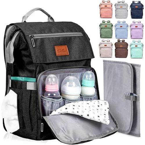 PILLANI Baby Diaper Bag Backpack - Baby Bag for Boys & Girls, Diaper Backpack - Large Travel Diaper Bags for Baby Girl w/Changing Pad - Newborn Essentials,Baby Registry Search,Baby Shower Gifts Stuff