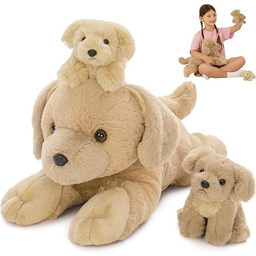 MorisMos Golden Retriever Stuffed Animals Gifts Decors,18'' Mommy Puppy Surprise with Babies Inside,Realistic Golden Retriever Dog Stuffed Animal with Baby Dog Toys for Kid Girl Boy Birthday Christmas