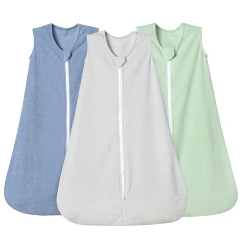 david's kids 3 Pack Micro Fleece Baby Sleep Sack 6-12 Months, Soft Baby Wearable Blankets with 2-Way Zipper, Comfy Sleeping Bags for Infant Newborn Boys Girls, Medium Size, Grey&Dark Blue&Sage Green
